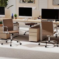 Office Chair Height Adjustable Conference Room Chair with Rocking Backrest Armrests-Brown