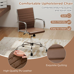 Office Chair Height Adjustable Conference Room Chair with Rocking Backrest Armrests-Brown