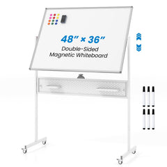 Office Furniture Set: 48 Inches x 36 Inches Mobile Whiteboard+Criss Cross Legged Chair+Linen Upholstered Executive Chair