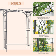 Metal Garden Arch Outdoor Walkway Arbor, 74.75" x 19.75" x 82.75", Dark Grey
