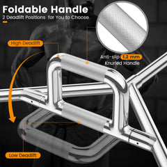 Standard Hex Trap Bar with 2 Spring Collars and Foldable Handle-Silver