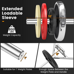 Standard Hex Trap Bar with 2 Spring Collars and Foldable Handle-Silver