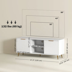 TV Stand with Storage for 55 Inch TV, Modern TV Cabinet with 2 Open Shelves and 2 Cabinets for Living Room, Black