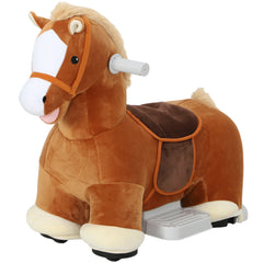 Electric Ride on Horse, Battery Powered Ride on Toy with Washable Cover and Quiet Wheels, Brown