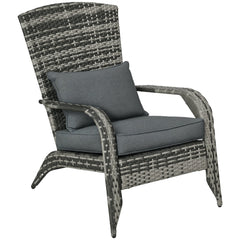 Patio Wicker Adirondack Chair, Outdoor PE Rattan Fire Pit Chair, Muskoka Chair w/ Soft Cushions, Tall Curved Backrest and Comfortable Armrests for Deck Garden, Blue