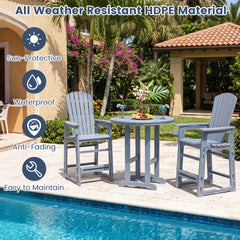 Outdoor 29 Inch Height Bar Stool with Backrest and Armrests-Gray