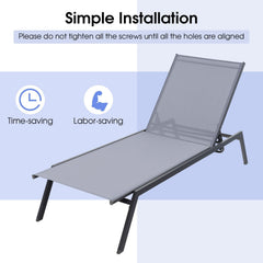 Sling Chaise Lounge with 6 Backrest Levels and a Full Flat Position, Gray