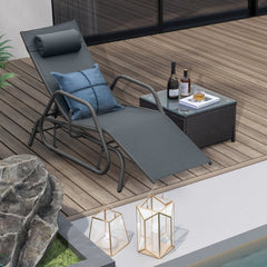 Outdoor Glider Chaise Lounge with Armrests and Adjustable Pillow, Gray