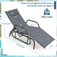 Outdoor Glider Chaise Lounge with Armrests and Adjustable Pillow, Gray