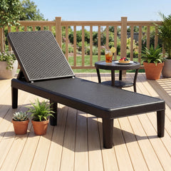 Outdoor Chaise Lounger in Rattan Textured Resin with 4 Backrest Positions, 330 lb, Black