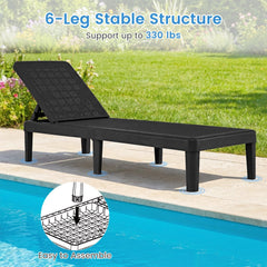 Outdoor Chaise Lounger in Rattan Textured Resin with 4 Backrest Positions, 330 lb, Black