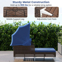 Outdoor Wicker Daybed for Two with Gas Strut Canopy and Fixing Ties, Navy