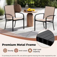 Outdoor Dining Chairs Set of 2 with High Back and Metal Frame-Light Brown