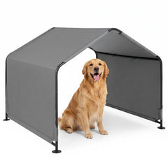 Outdoor Dog Shade Shelter with Waterproof Roof and Ground Stakes for Deck-Gray