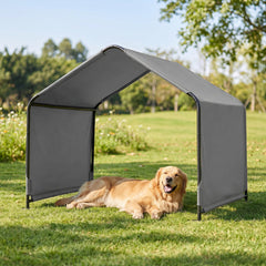 Outdoor Dog Shade Shelter with Waterproof Roof and Ground Stakes for Deck-Gray