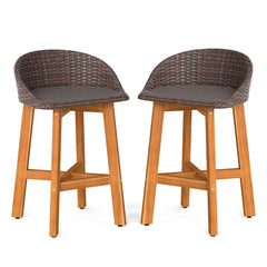 Outdoor Faux Rattan Bar Chairs Set of 2 with Ergonomic Backrests and Footrests-Brown