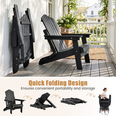 Outdoor Folding Adirondack Chair with Cup Holder and 5-Level Backrest-Black