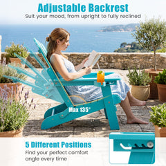 Outdoor Folding Adirondack Chair with Cup Holder and 5-Level Backrest-Turquoise