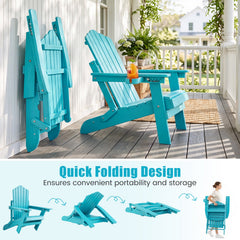 Outdoor Folding Adirondack Chair with Cup Holder and 5-Level Backrest-Turquoise