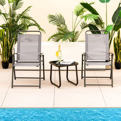 Outdoor Folding Sling Chairs Set of 4 with Armrest and Backrest-Gray