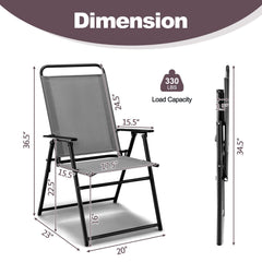 Outdoor Folding Sling Chairs Set of 4 with Armrest and Backrest-Gray