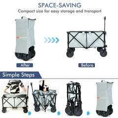 Outdoor Folding Wagon Cart with Adjustable Handle and Universal Wheels-Gray