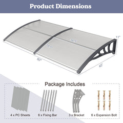 Outdoor Front Door Patio Overhang Awning for Sunlight Rain Snow Wind Protection-Gray