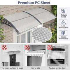 Outdoor Front Door Patio Overhang Awning for Sunlight Rain Snow Wind Protection-Gray