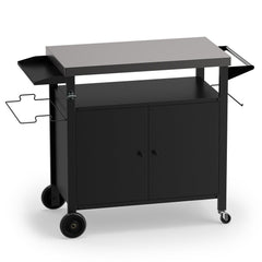 Outdoor Grill Cart with Stainless Steel Top & 2-Door Cabinet for BBQ Camping-Black