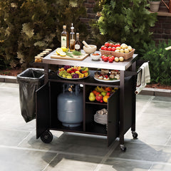 Outdoor Grill Cart with Stainless Steel Top & 2-Door Cabinet for BBQ Camping-Black