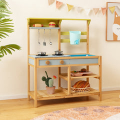 Outdoor Mud Kitchen for Kids with Running Tap, Water Box and Removable Sink