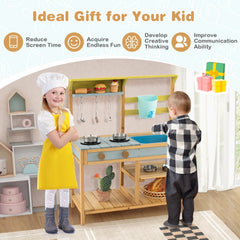 Outdoor Mud Kitchen for Kids with Running Tap, Water Box and Removable Sink
