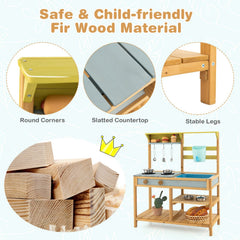 Outdoor Mud Kitchen for Kids with Running Tap, Water Box and Removable Sink