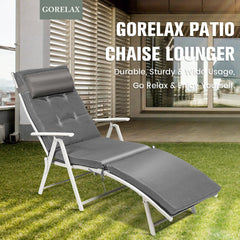 Folding Chaise Lounge with Removable Cushion and Pillow, 7 Positions, Gray