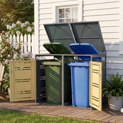 Outdoor Metal Garbage Bin Storage Shed for 2 Trash Cans-Yellow