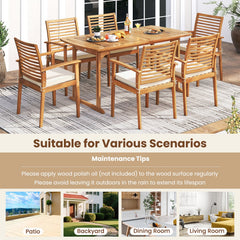 Outdoor Patio Dining Chairs Set of 2 with Removable Padded Cushion and Slatted Backrest-Beige