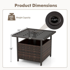 Outdoor Patio Rattan Wicker Steel Side Deck Table-Brown