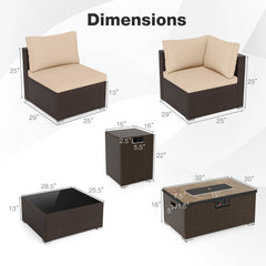 12 Piece Wicker Patio Sectional Set with 32 in Propane Fire Pit Table and Tank Holder, Beige