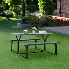 4.5 FT Outdoor Picnic Table Bench Set with HDPE Tabletop for 4-Person-Black