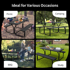 4.5 FT Outdoor Picnic Table Bench Set with HDPE Tabletop for 4-Person-Black