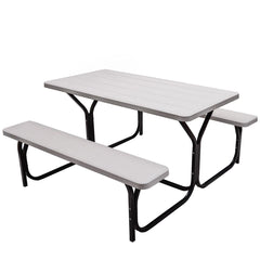 4.5 FT Outdoor Picnic Table Bench Set with HDPE Tabletop for 4-Person-White