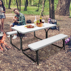 4.5 FT Outdoor Picnic Table Bench Set with HDPE Tabletop for 4-Person-White