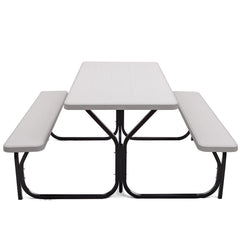 4.5 FT Outdoor Picnic Table Bench Set with HDPE Tabletop for 4-Person-White