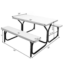 4.5 FT Outdoor Picnic Table Bench Set with HDPE Tabletop for 4-Person-White