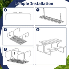 4.5 FT Outdoor Picnic Table Bench Set with HDPE Tabletop for 4-Person-White