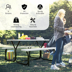 4.5 FT Outdoor Picnic Table Bench Set with HDPE Tabletop for 4-Person-White