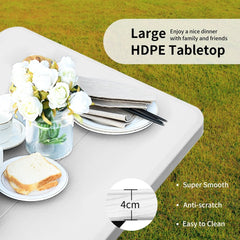 4.5 FT Outdoor Picnic Table Bench Set with HDPE Tabletop for 4-Person-White