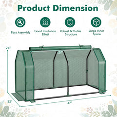 Outdoor Portable Mini Greenhouse with PE Cover and Zippered Door for Vegetables-Green