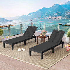 Set of 2 PP Chaise Lounge Chairs with Adjustable Backrests and 6 Legs, Black