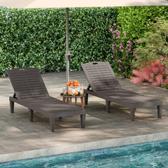 Set of 2 PP Chaise Lounge Chairs with Woven Texture and 6 Legs, Coffee